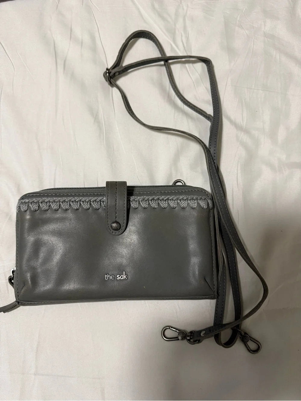 The Sak Gray Leather Whipstitch Snap Wallet